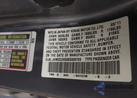 2011 Honda Insight Lx z USA, uszkodzony, nr VIN JHMZE2H50BS008769